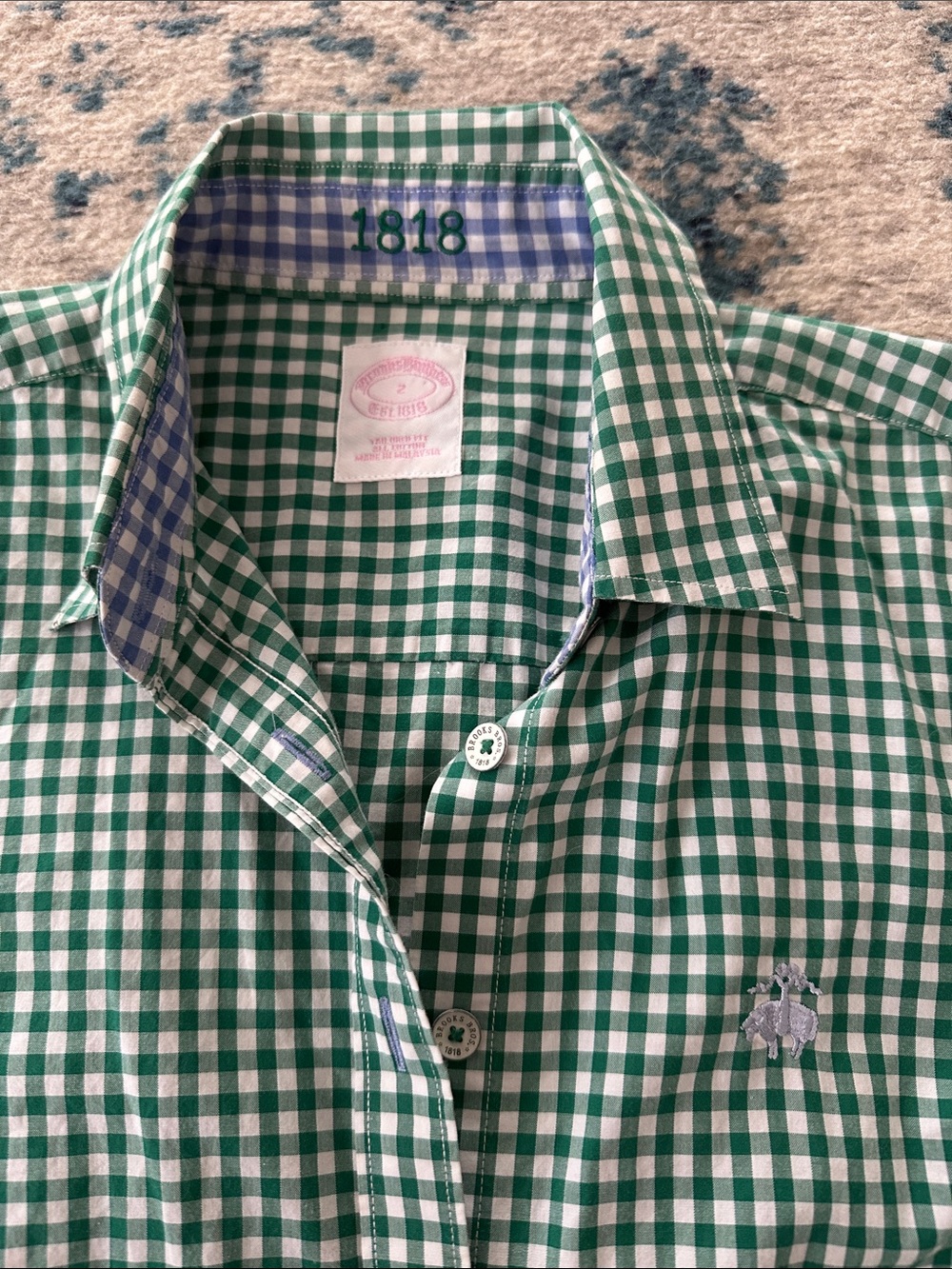 Brooks Brothers green & white checked shirt w/ blue & white check - Picture 2 of 10
